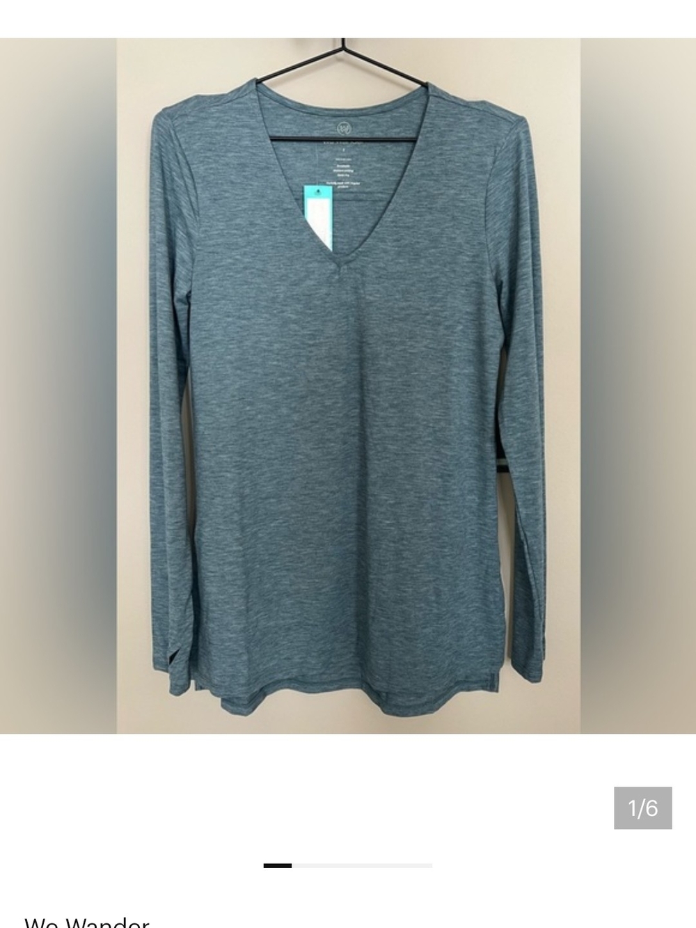 We Wander Heathered Teal V-Neck Long Sleeve Tee